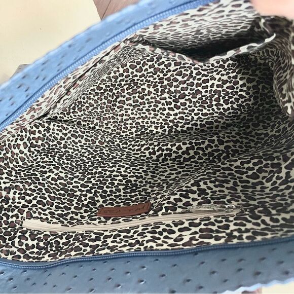 Milan Chiva Tote Bag Large Ostrich Shoulder Handbags Top Handle Zipper Blue - Picture 11 of 15